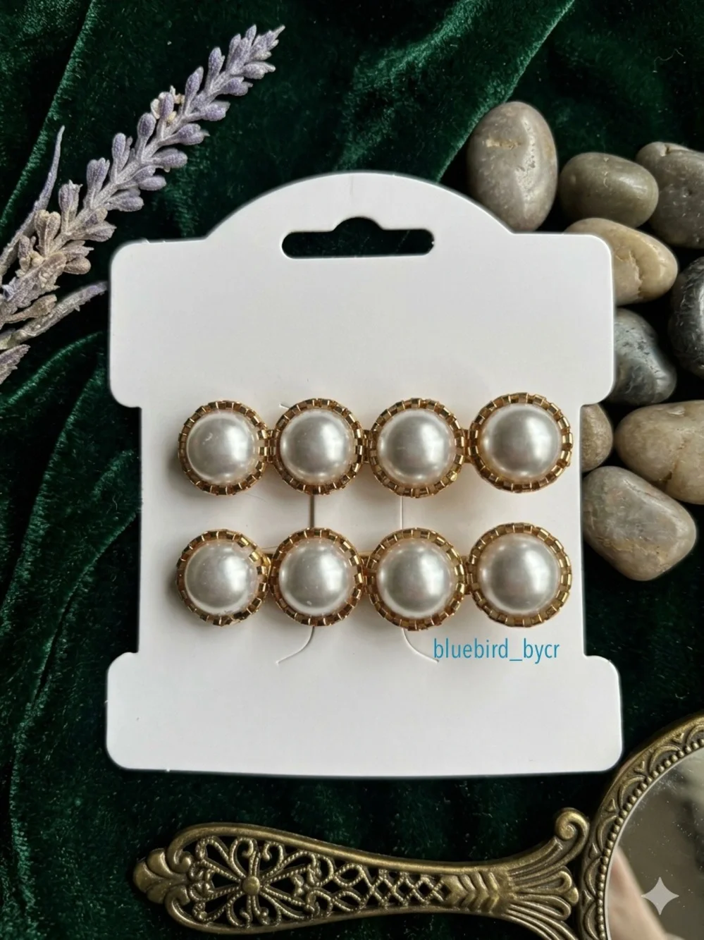 Gold-Trim White Pearl Hair Pin Set